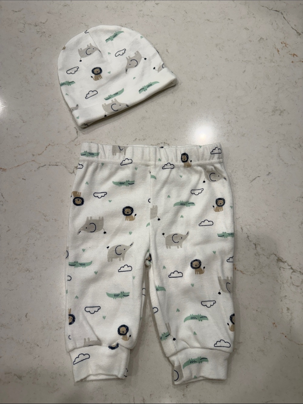 Neutral Animal Print Baby Matching Set - White